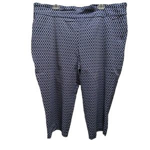 Avenue Womens Navy Blue White Quatrefoil Print Capri Pants Size 24 Elastic Waist